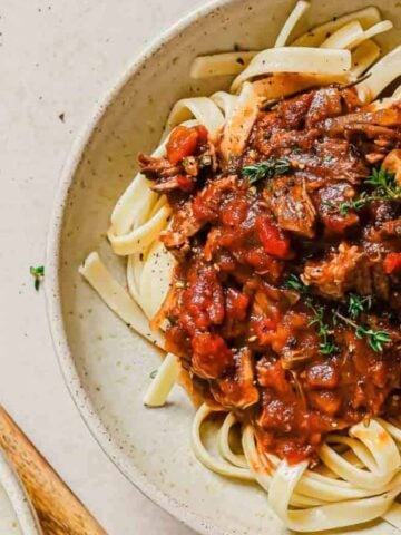 An overview of a bowl of Short Rib Ragu.