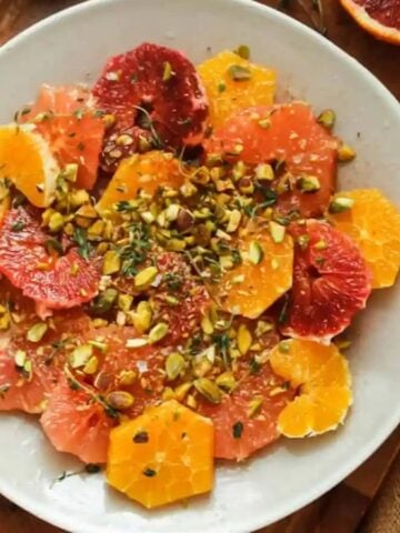 a plate of Spicy Citrus Salad with Pistachios.