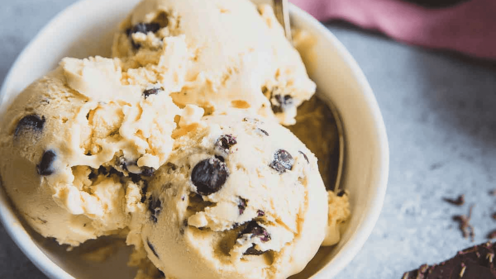 Baileys Ice Cream with Chocolate Chips in a bowl.