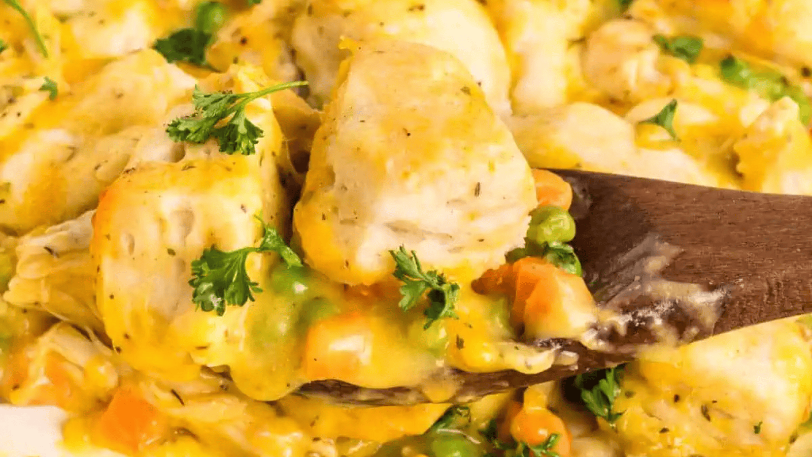 Chicken and Biscuits Casserole up close.