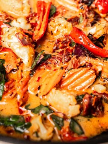 A close-up image of Marry Me Roasted Vegetable Medley.