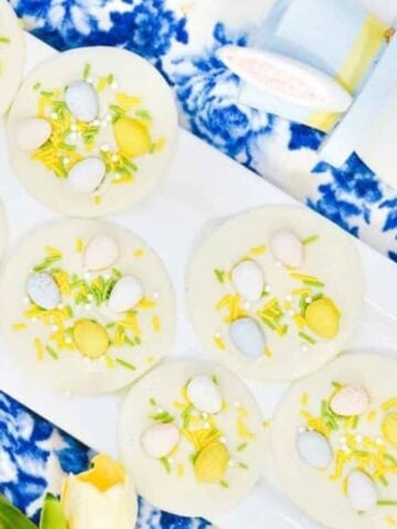 Overhead image of Cadbury mini egg bark.