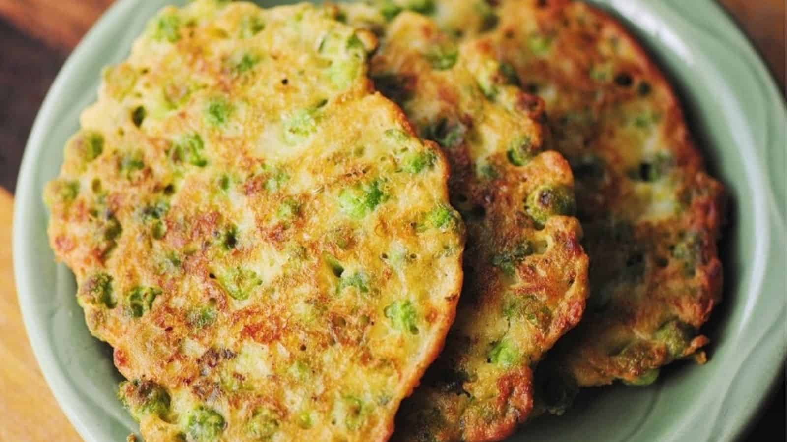Close-up image of cheddar green pea fritters.