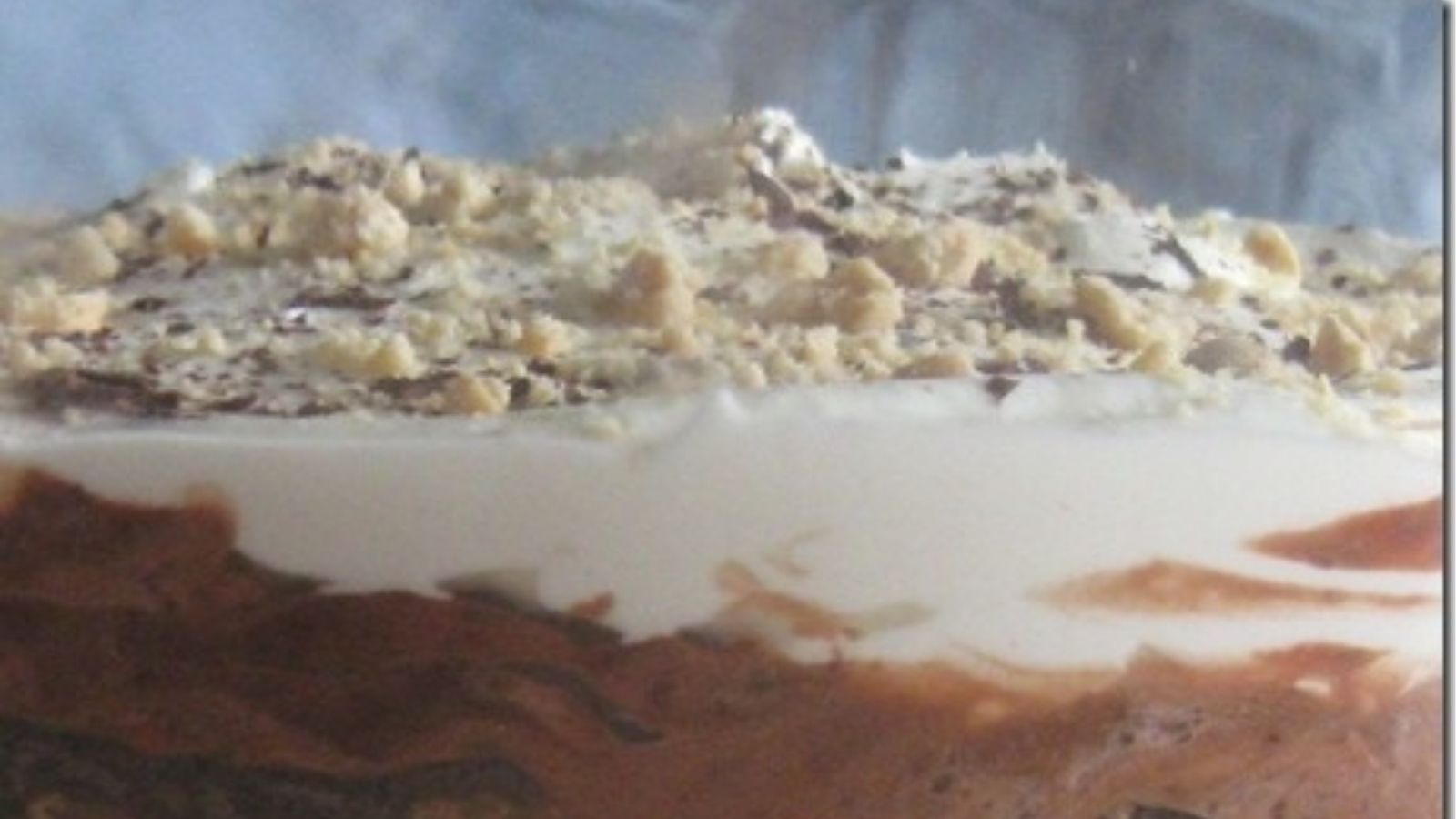 Close-up image of chocolate peanut butter trifle.