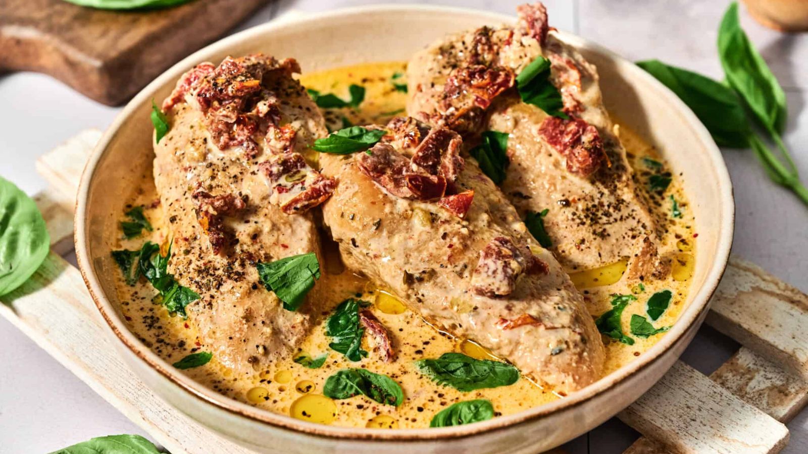 A bowl of Crock Pot Marry Me Chicken.