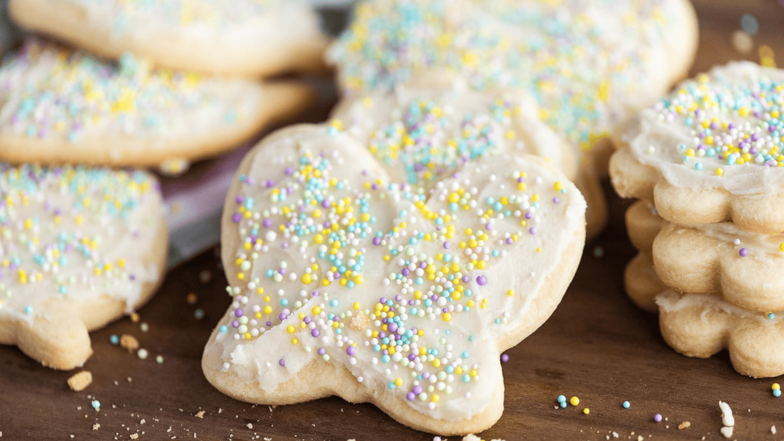 Easter Sugar Cookies with Buttercream and Sprinkles up close.