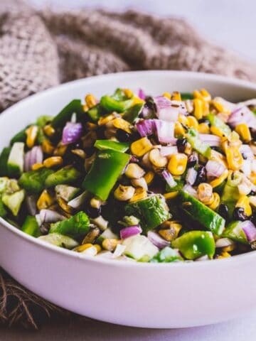 A bowl of Grilled Corn Salad.