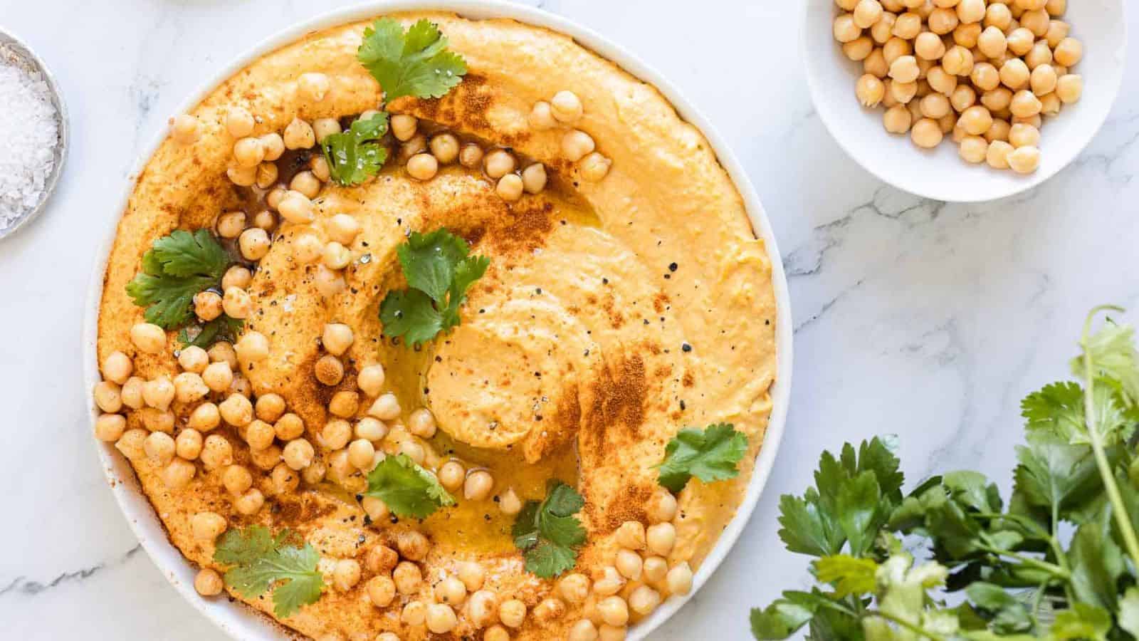 Overhead of sweet potato hummus.