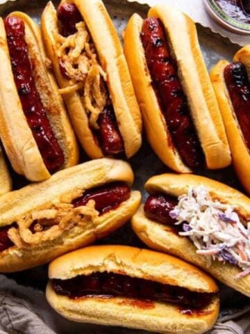 A plate full of BBQ Hot Dogs.