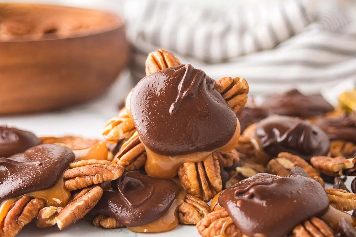 A close up image of homemade turtles.