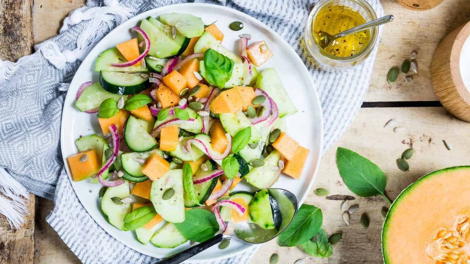 A plate of Cucumber Melon Salad.