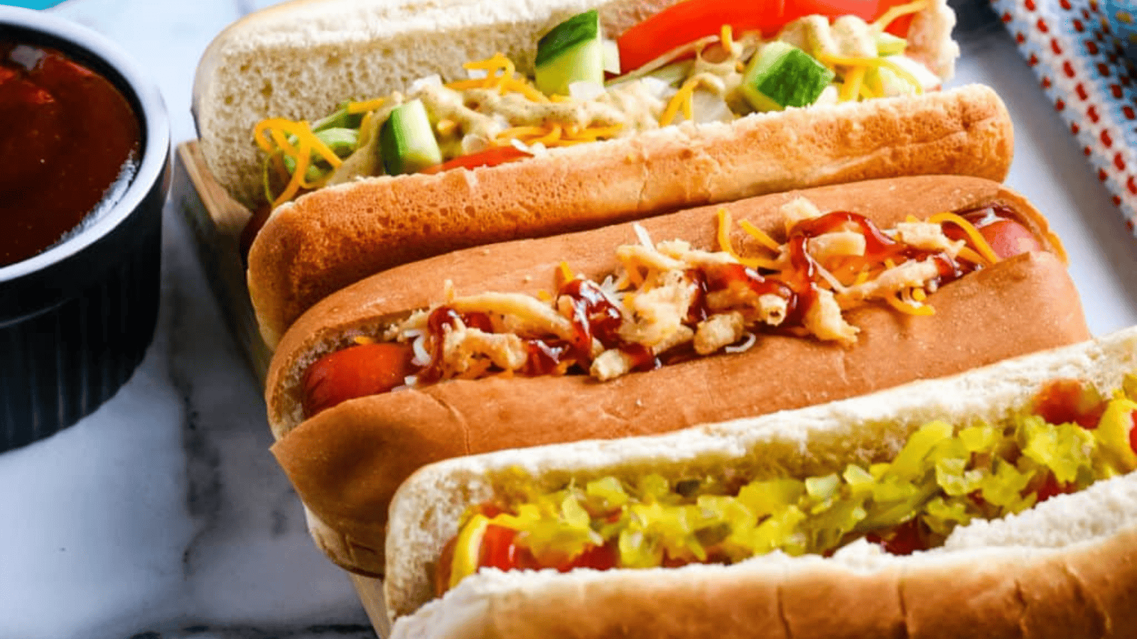 Crock Pot Hot Dogs lined up.
