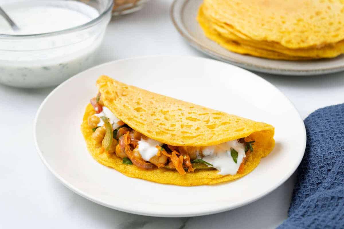 Red Lentil Wrap on a white plate.