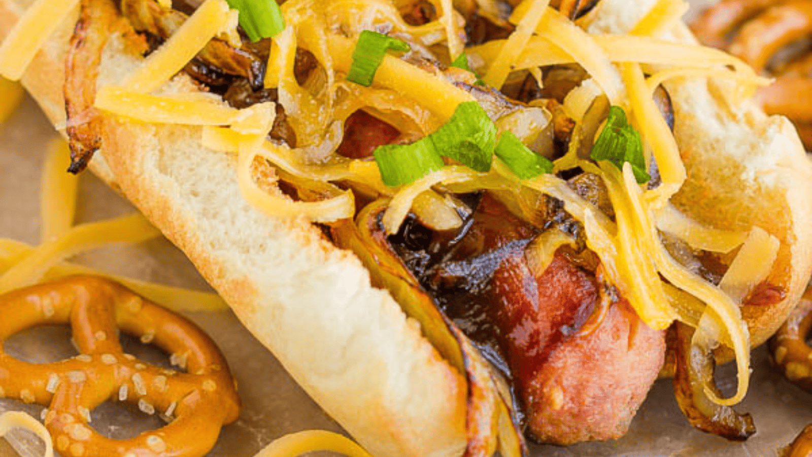 Sausage Dogs with many toppings.