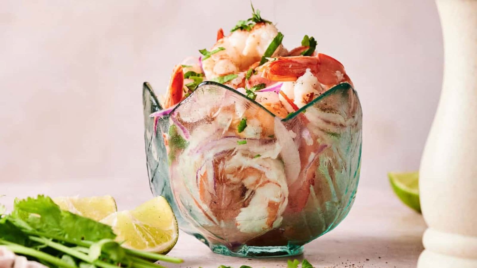 Shrimp Ceviche in a small glass bowl.