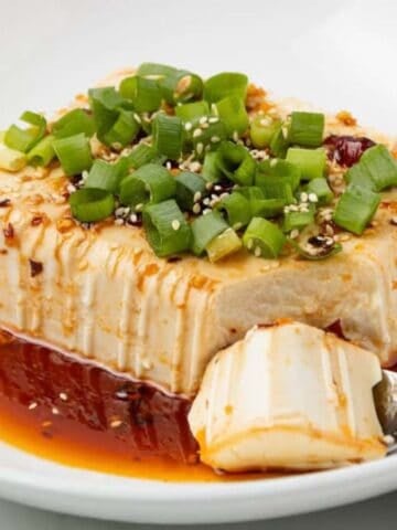 A close up image of chili garlic silken tofu.