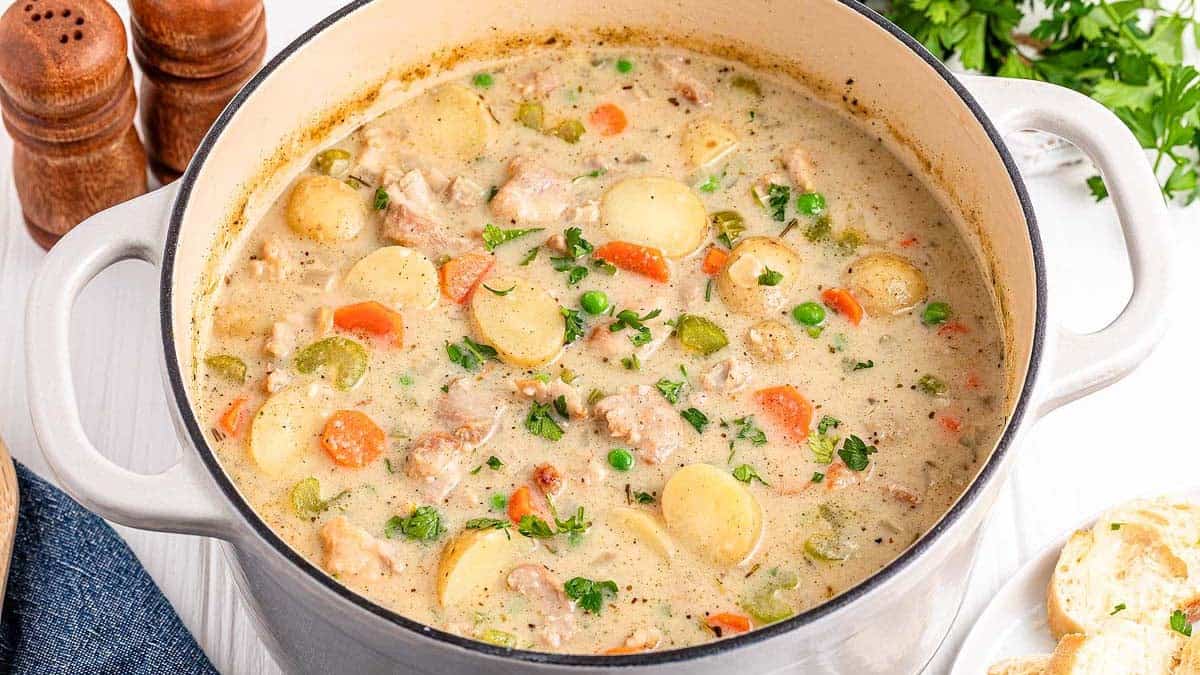 A pot of One Pot Chicken Stew.