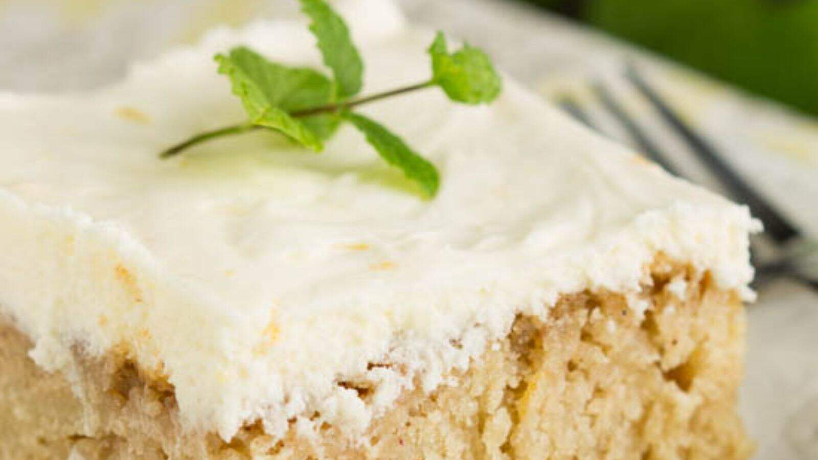 A close-up image of Ruby Red Grapefruit Sheet Cake.
