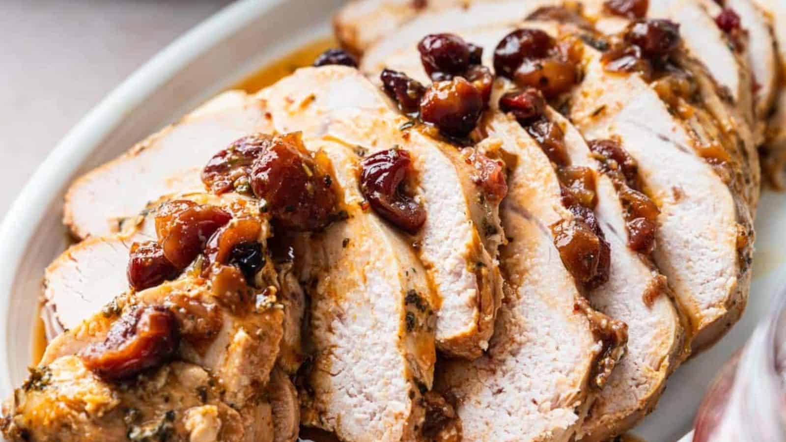 Slices of Crockpot Turkey Breast on a plate.