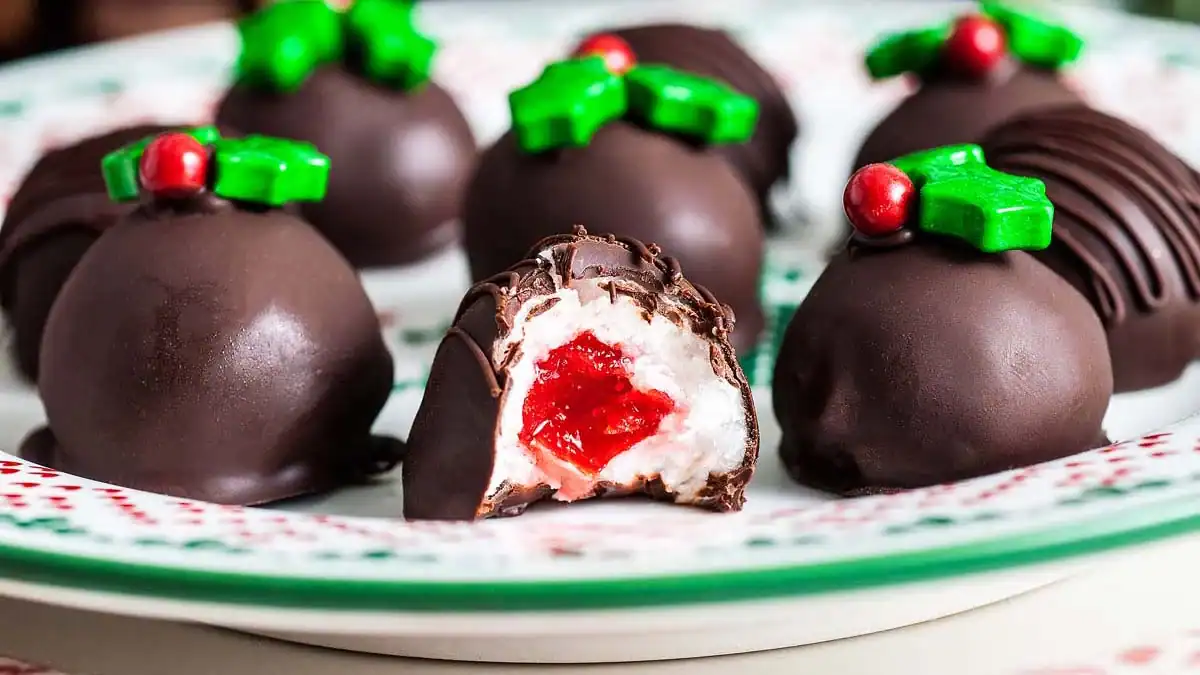 A plate of Chocolate Covered Cherries - Cherry Cordials.