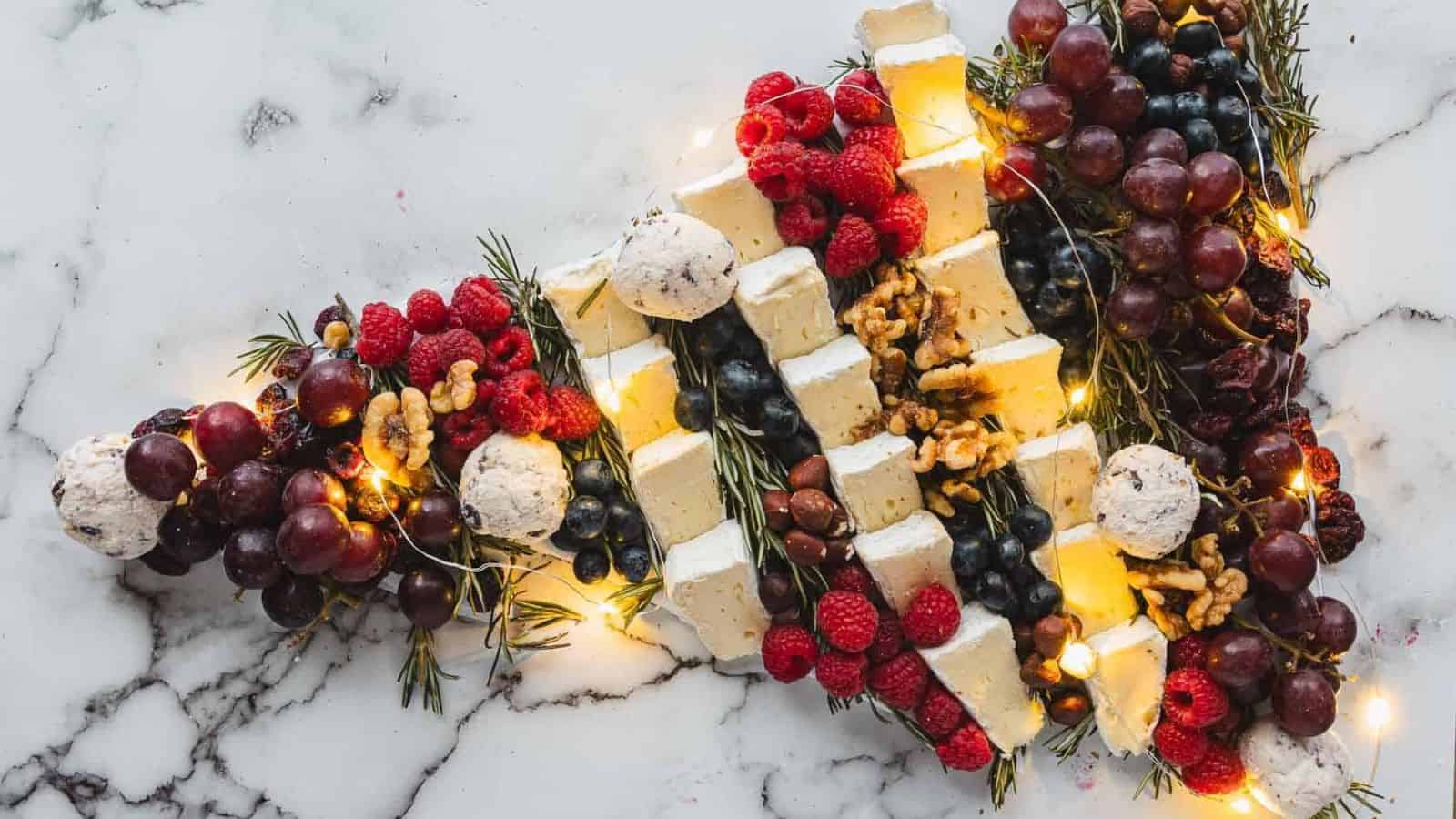 Top view of a Christmas Tree Charcuterie Board.