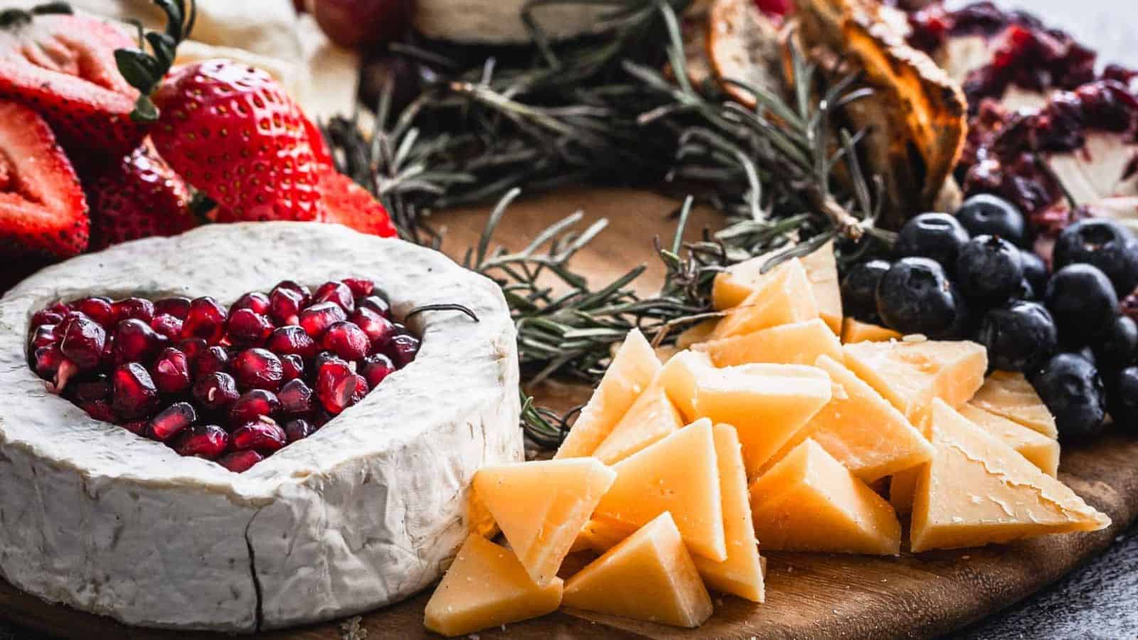 A close-up of a Christmas Wreath Charcuterie Board.