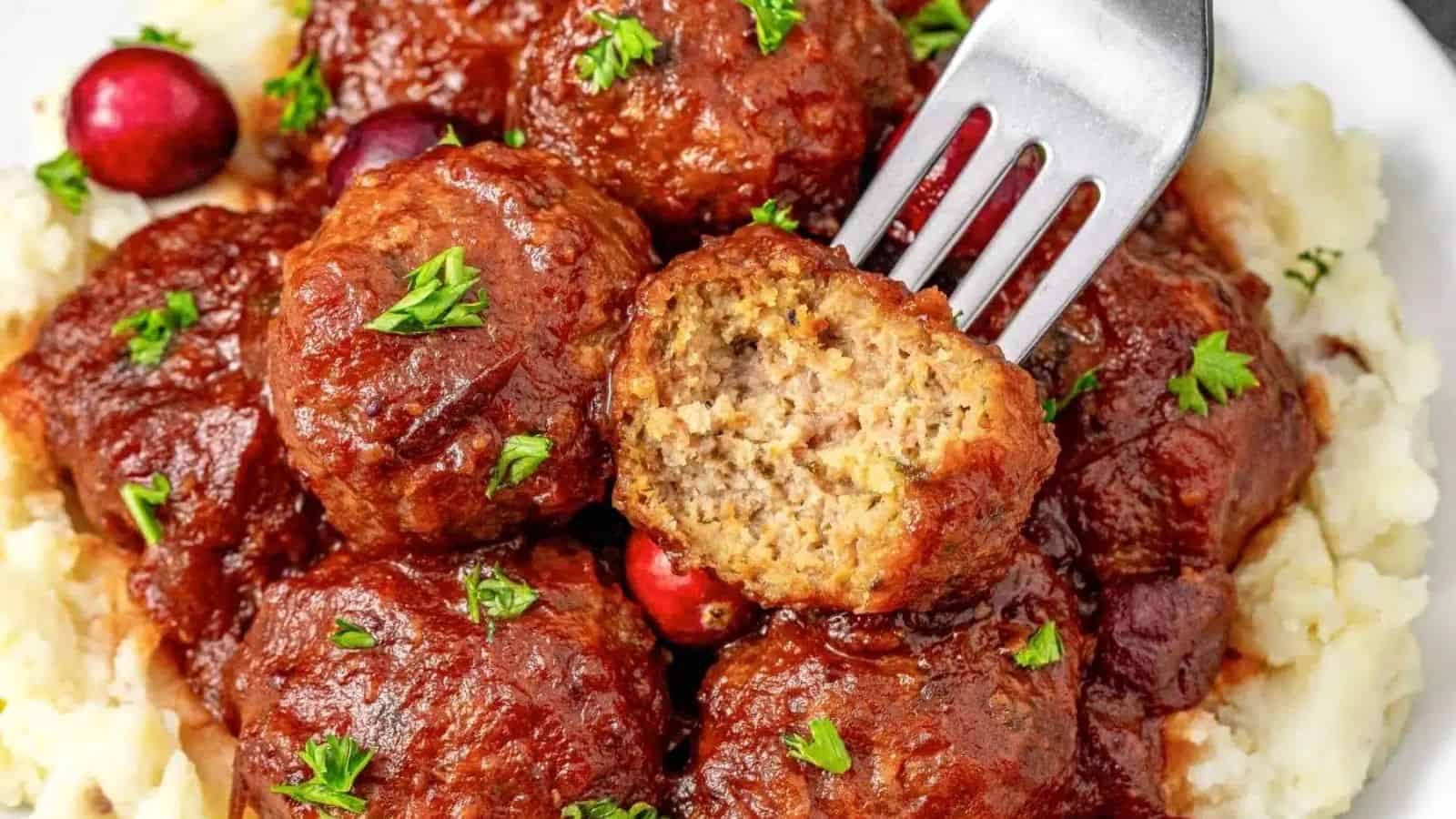 A close up of Crockpot Cranberry Meatballs.