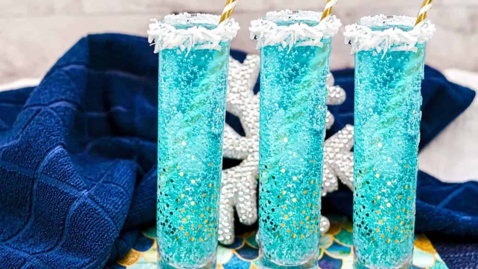 A close-up image of three Jack Frost Mimosas.