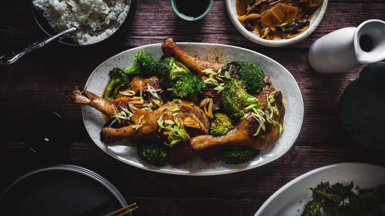 Top view of a plate of Korean-Style Duck in Wine Sauce.