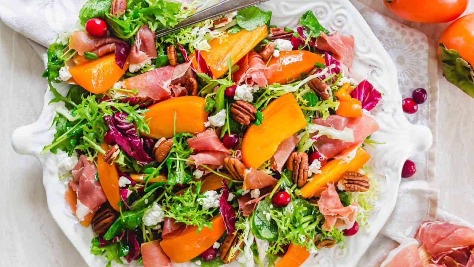 An overview of a plate of Persimmon Salad.