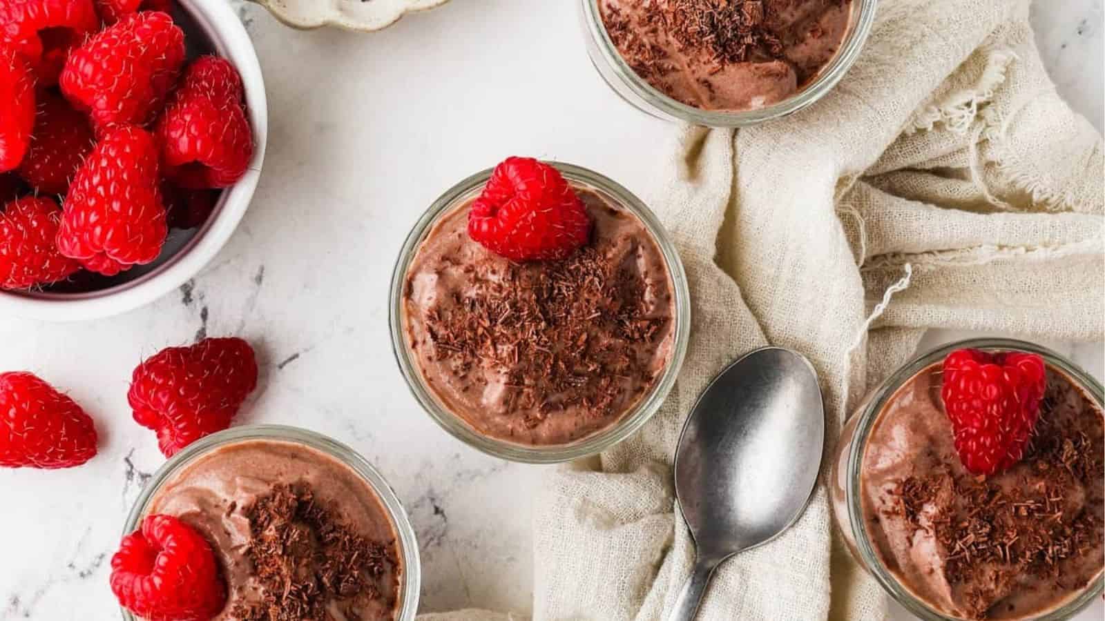 An overhead image of silken tofu mousse in cups.